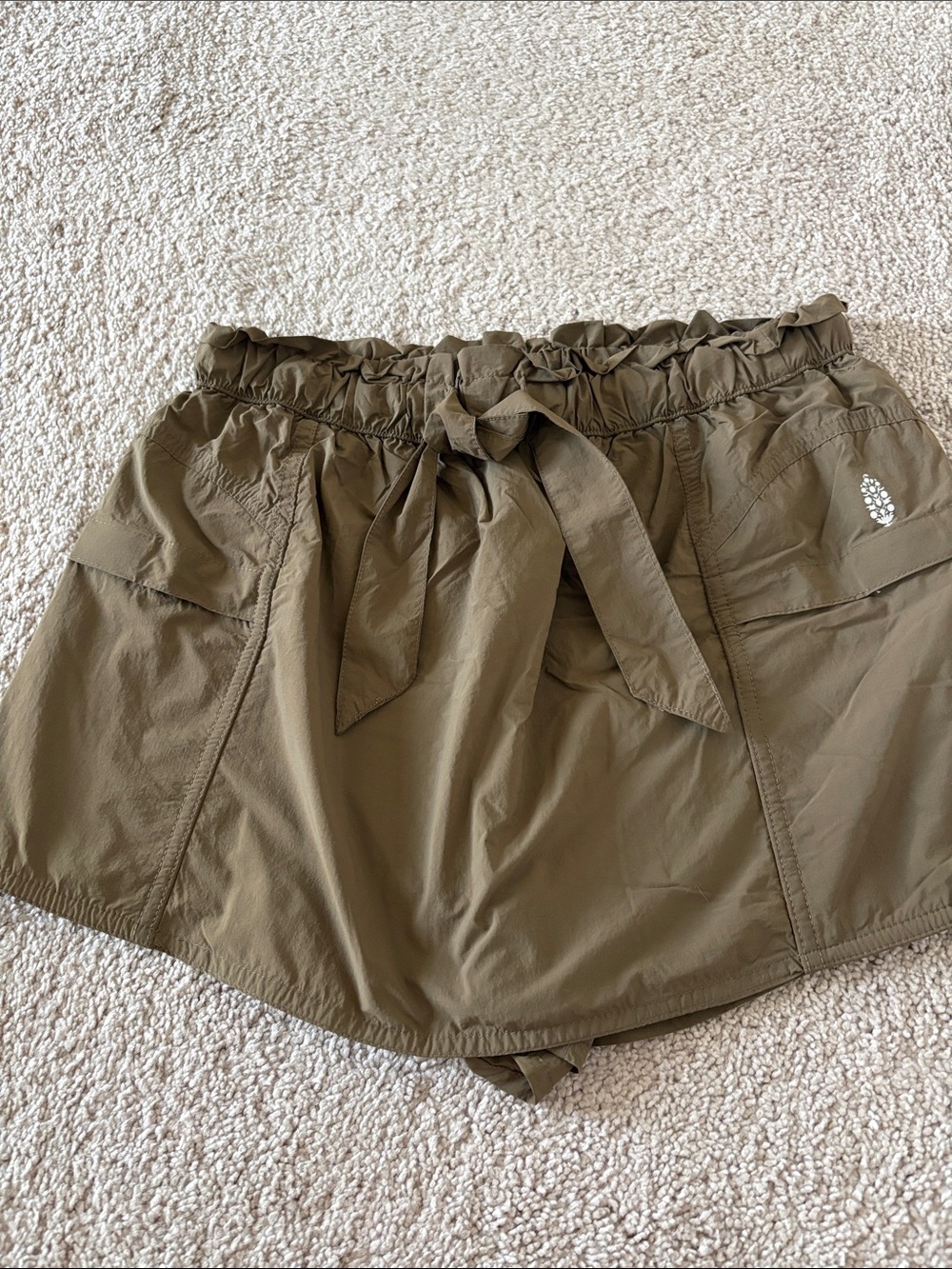 Women’s Olive Paperbag Waist Skorts with Tie